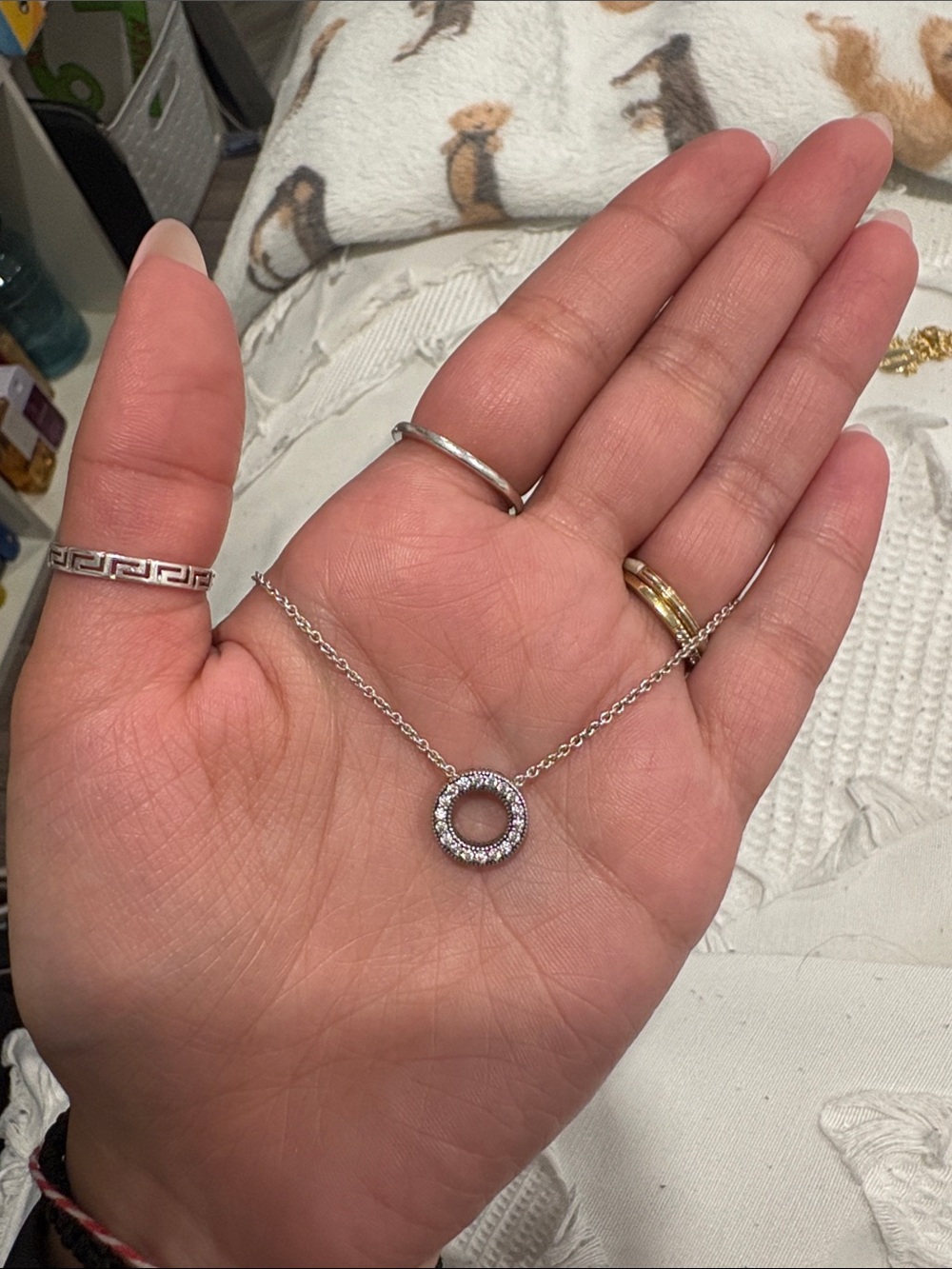 Pandora Silver Circle Pendant Necklace with Cubic Zirconia
